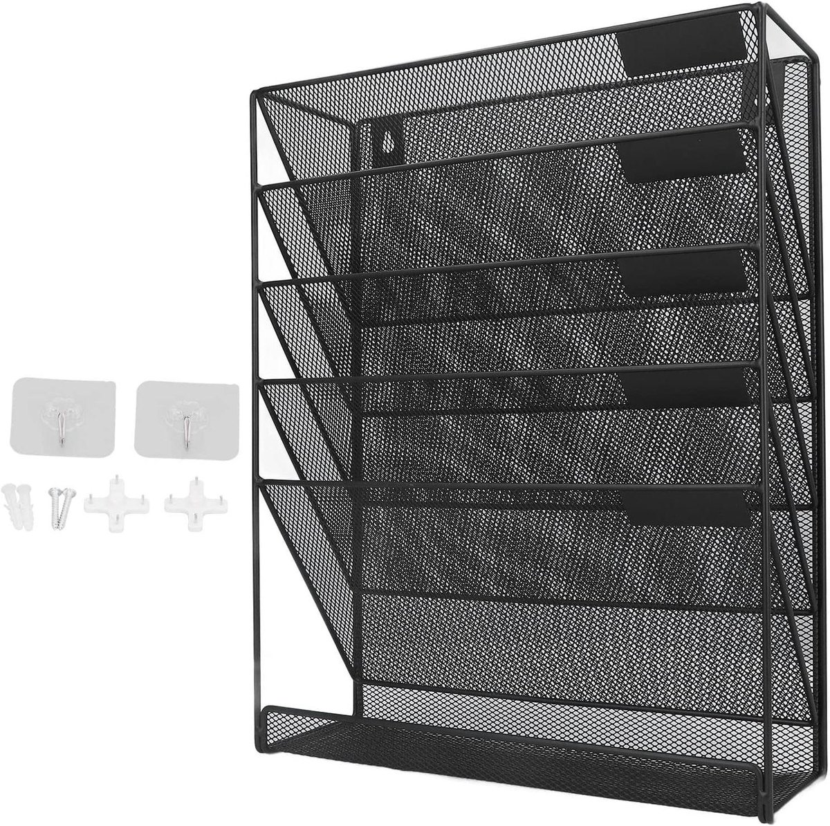 Wandmap Organizer - Opberger Tijdschriften - Documenten Sorteren - 5 Vakken - 408 cm - Zwart