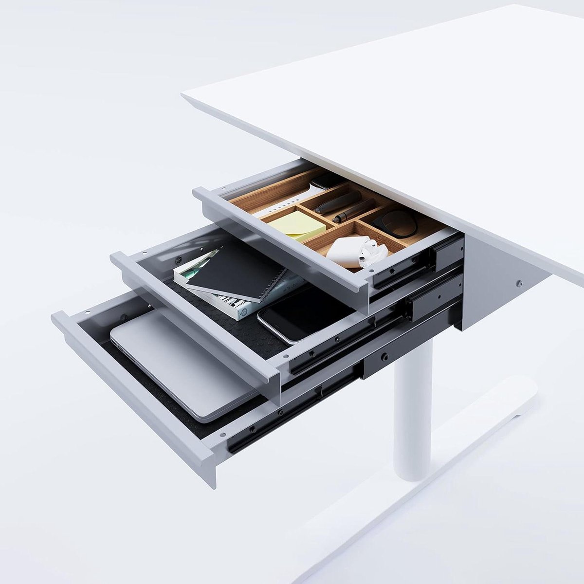 Ondertafellade Bureau - Bureaulade Organizer - Bureau Opruimen - Stabiele Schroefbevestiging - 3 Laden - Zilver