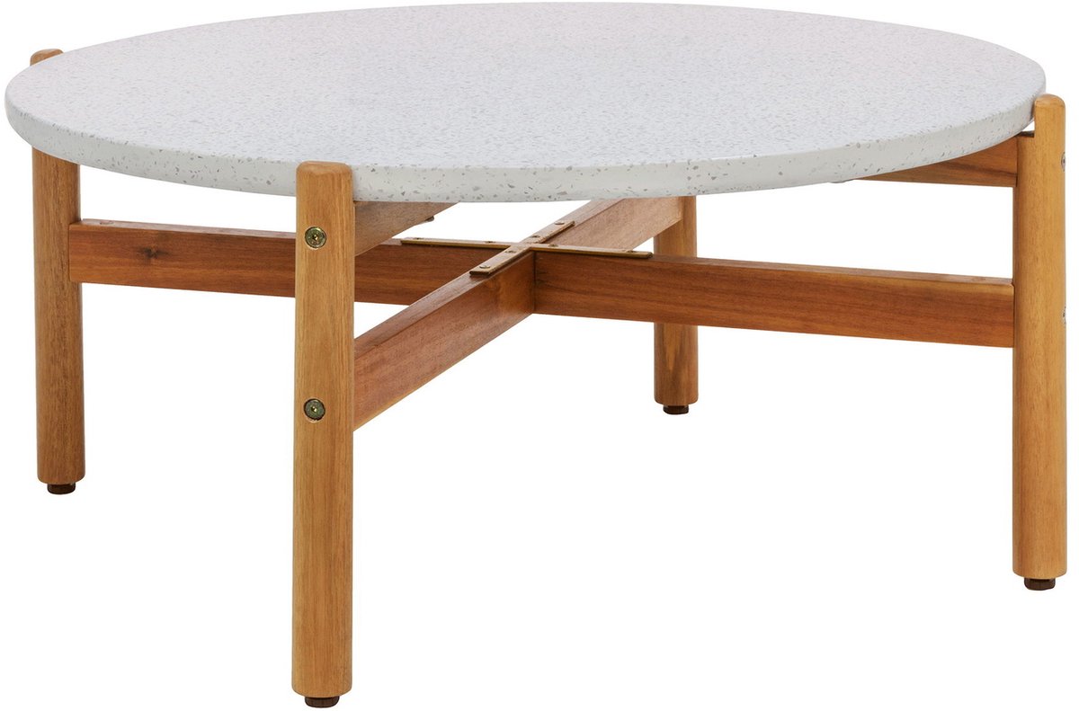 Salontafel Naturel/Wit - Acaciahout & Steen - 84,5x84,5x38,5 cm - Salontafel Terracina - House Nordic