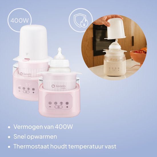 Lionelo ThermUP 4.0 Flessenwarmer - Met Unieke Uitneembare Container - 400W Snel Opwarmen - 6 Functies incl. Steriliseren & Ontdooien - Nachtlampje met 3 Standen - Touchscreen - Temperatuurregeling 25-100°C - Veilig & Hygiënisch Design van LIONELO — afbeelding 5