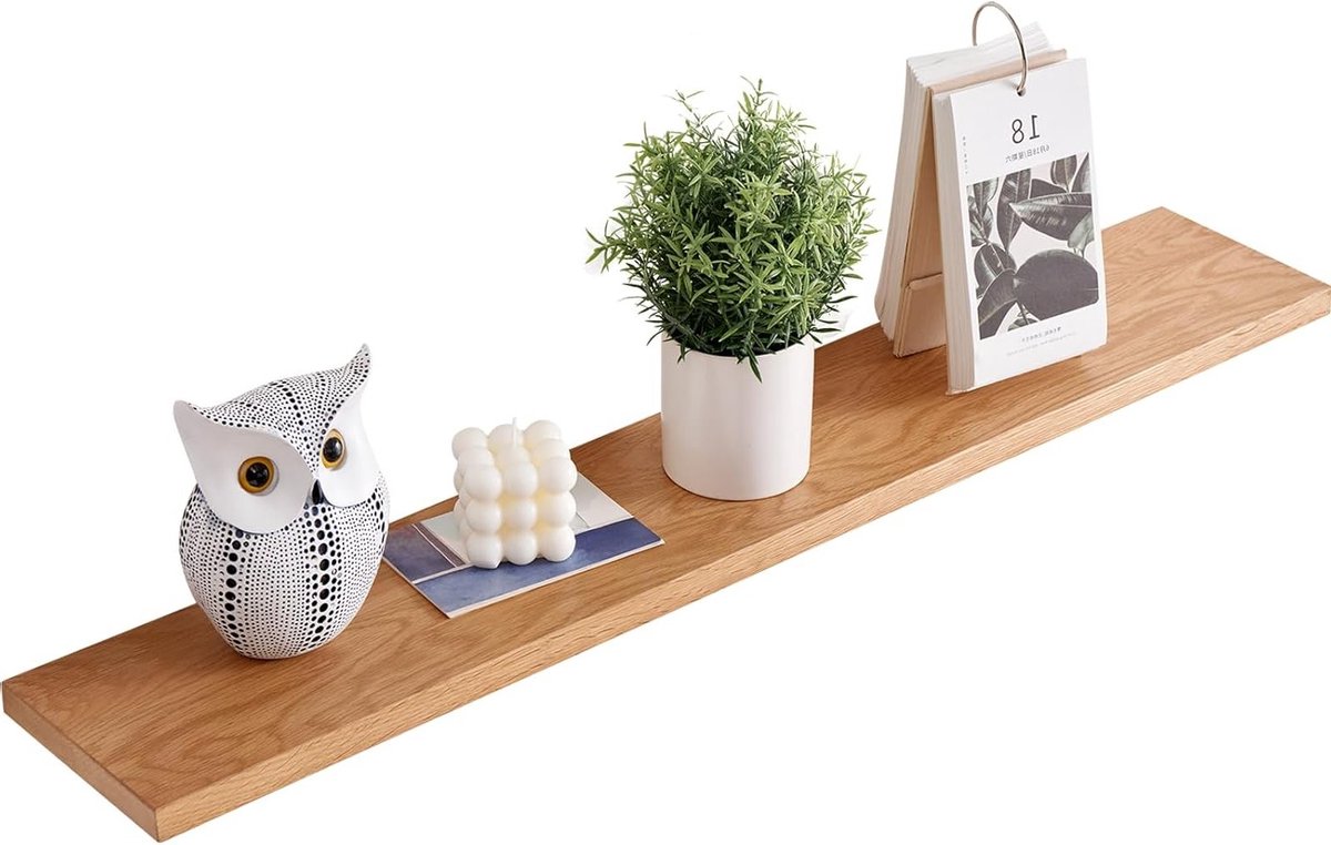 Drijvende Houten Plank, Wandplank Eiken 60cm, Opbergrek voor Keuken, Badkamer en Woonkamer, Natuurlijke Wanddecoratie