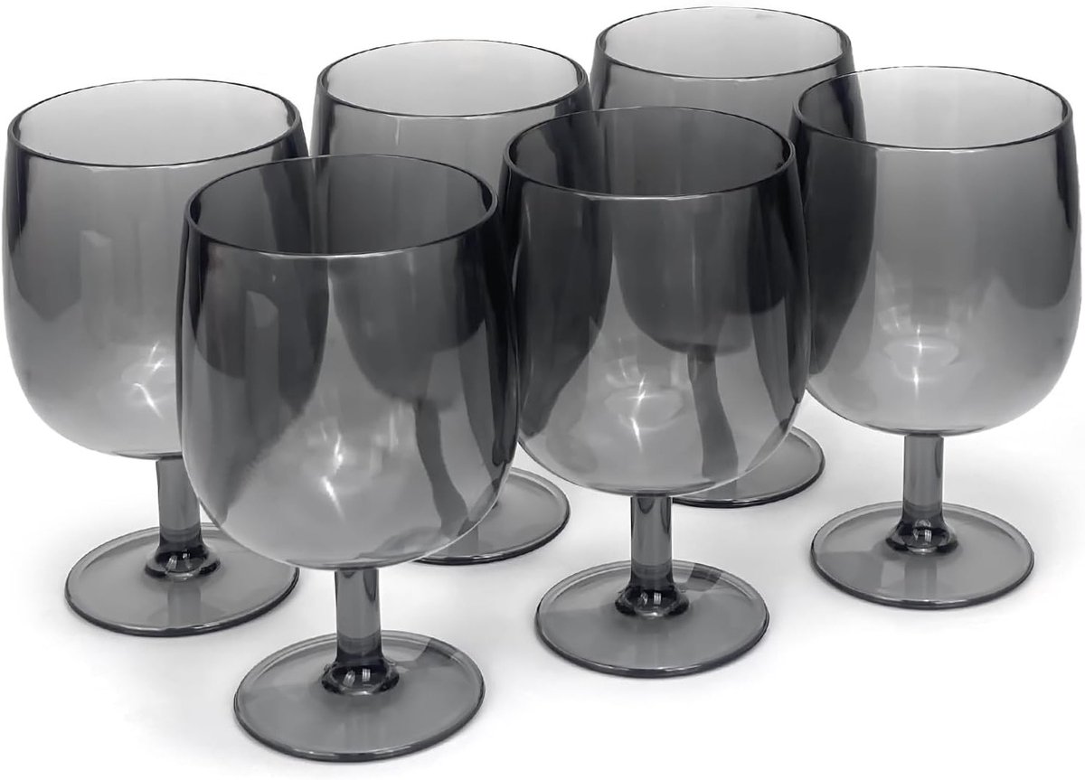 Set van 6 onbreekbare stapelbare 12 oz acryl plastic wijn- en waterglazen in grijs