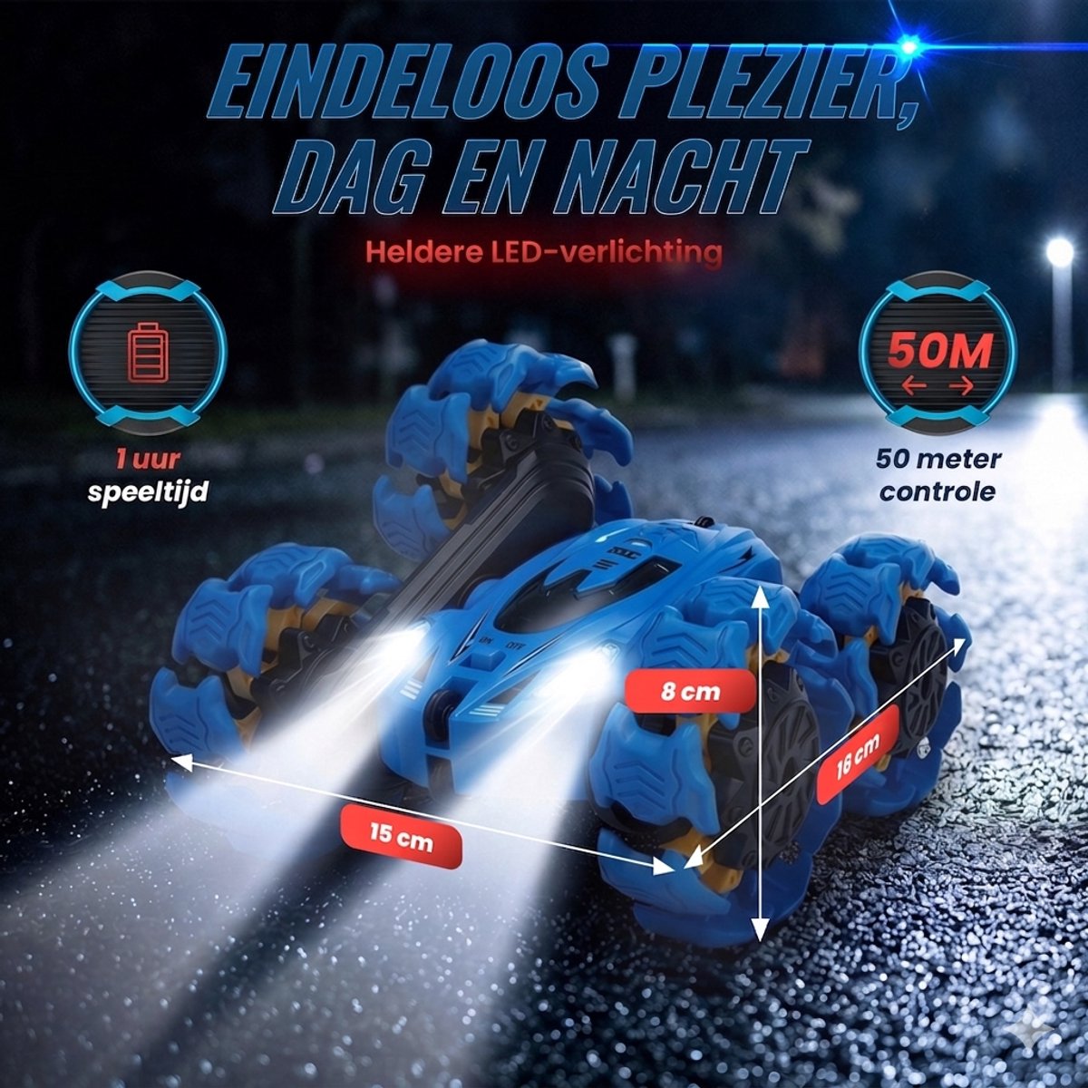 Activepiece® Bestuurbare Auto - voor Jongens - RC Auto - Off-road - 360° Stunt Car - Drift - Afstandsbestuurbare Auto - voor Buiten - Radiografisch Speelgoed - Incl Extra Accu, 4 Batterijen & Nederlandstalige Handleiding — afbeelding 8