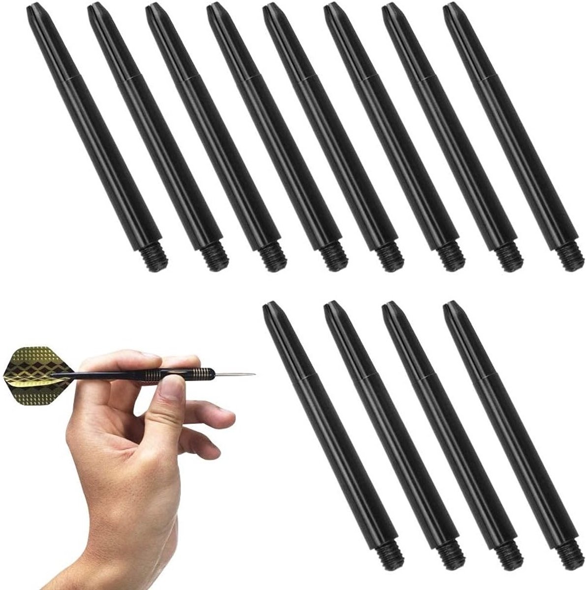 100 Stuks Zwarte Dart Shafts met Standaard 2BA Draad en Plastic Dart Flights voor Soft Steel Dart Tips