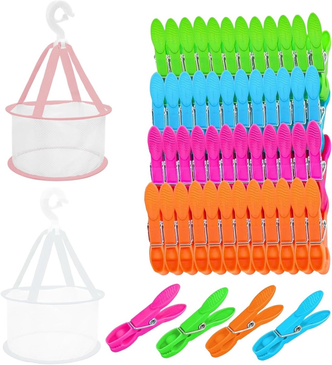 Herbruikbare wasknijpers met manden - 60 stuks, ideaal voor kleding, sokken en handdoeken