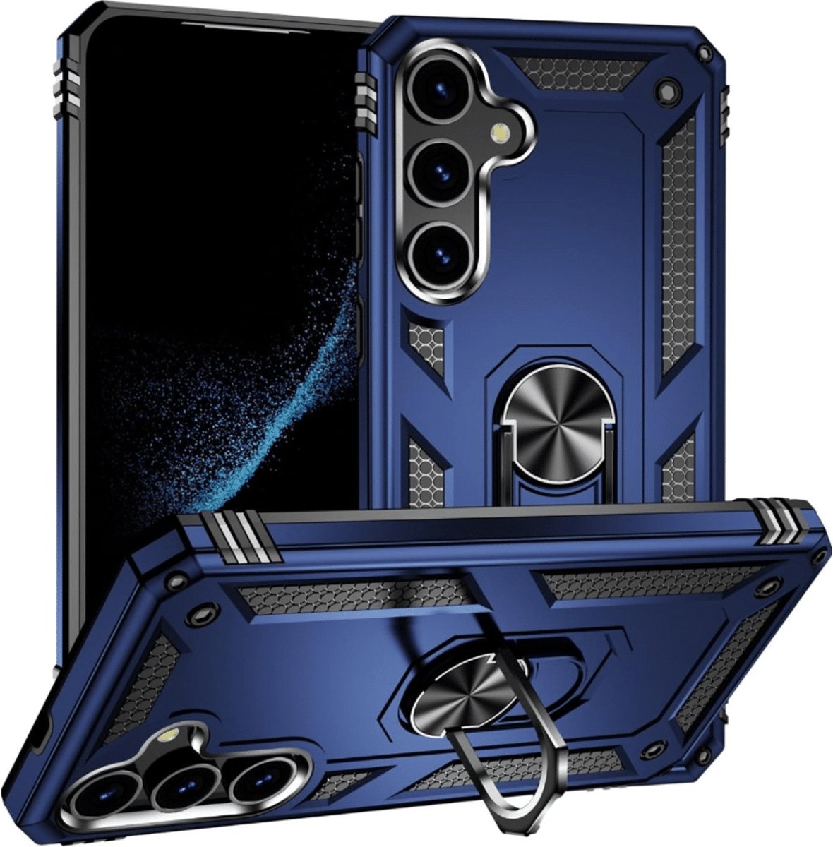 Casemania - Backcover Geschikt voor Samsung S25 FE – Kickstand Ring Armor - Zwart