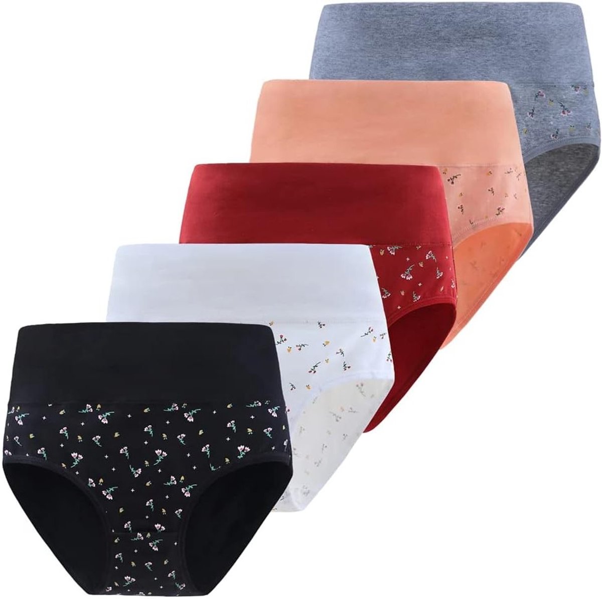 Hoge Taille Dames Ondergoed Katoenen Slipjes Volledige Dekking Zachte Ademende Panties 5-Pack, Kleuren-2