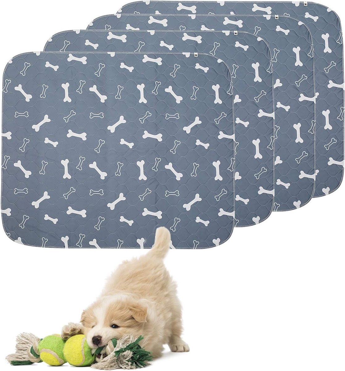 Hernieuwbare en Waterdichte Training Pads voor Honden - 4 Stuks - Hygiënische Puppy Matten voor Binnen en Buiten - Ideaal voor Zindelijkheidstraining - 60x45cm - Grijs - Vierkant