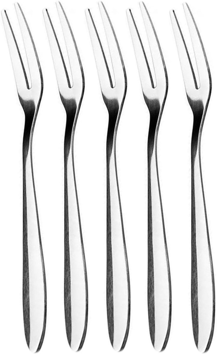 Set van 5 RVS Cocktail- en Dessertvorken voor Appetizers en Fruit, Ideaal voor Feesten en Reizen, 13 cm