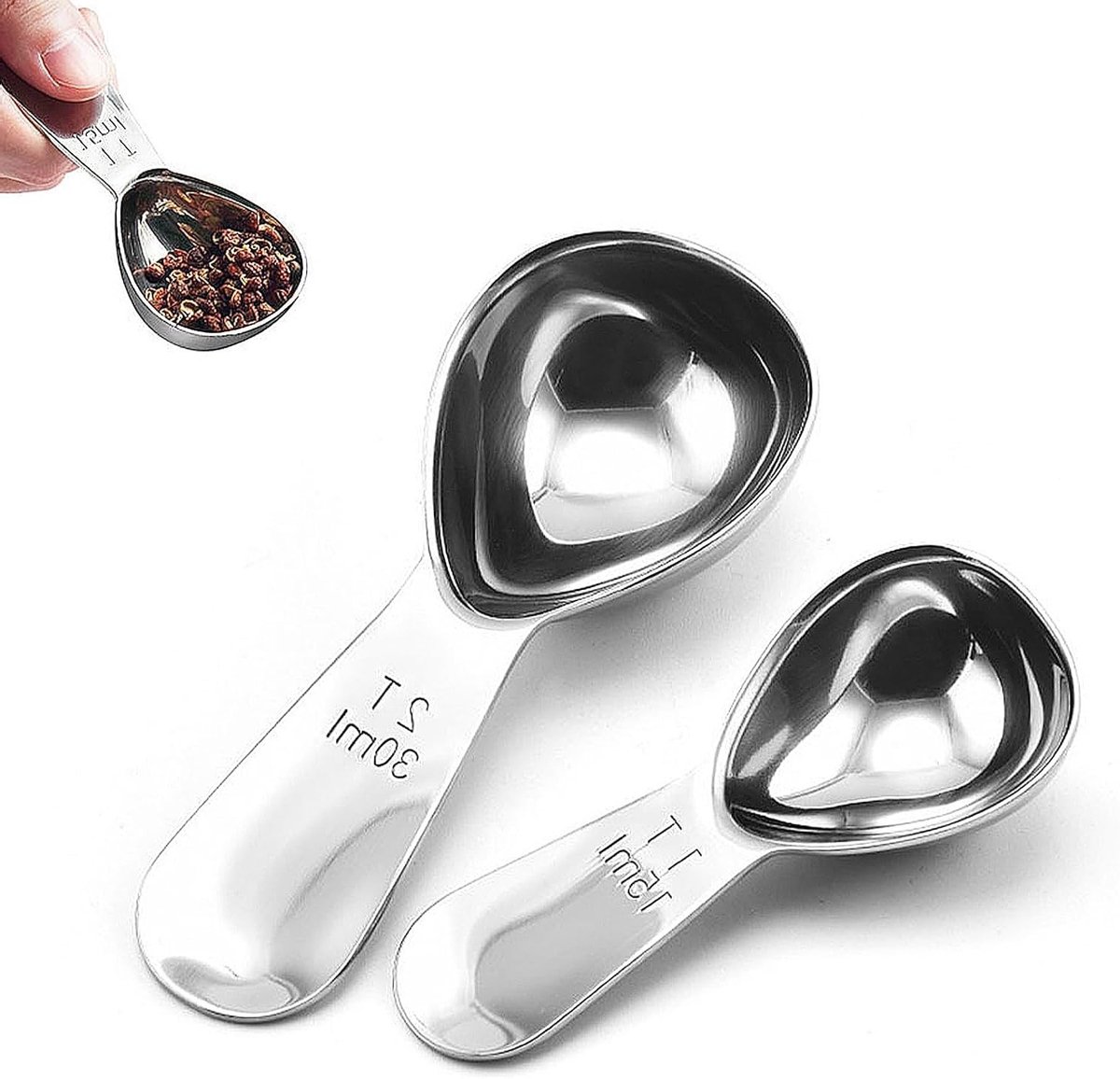 Set van 2 RVS Maatlepels voor Koffie en Suiker - Precisie Maatlepels (15ml en 30ml) voor Koffie, Suiker en IJscreme, Ideaal voor Koken en Bakken