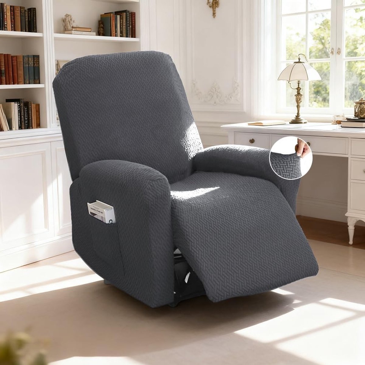 Zitstoelbescherming, Recliner Hoes, Rekbare Hoes met Zakjes, All-Inclusive Gestreepte Jacquard Bescherming voor Relaxfauteuil en Zonnebed
