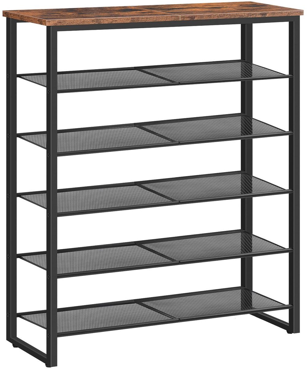 Dailygoody - schoenenrek - 6-laags schoenen organizer - industriële stijl - rustiek bruin - grote capaciteit - voor entree en gang - geschikt voor 18-...