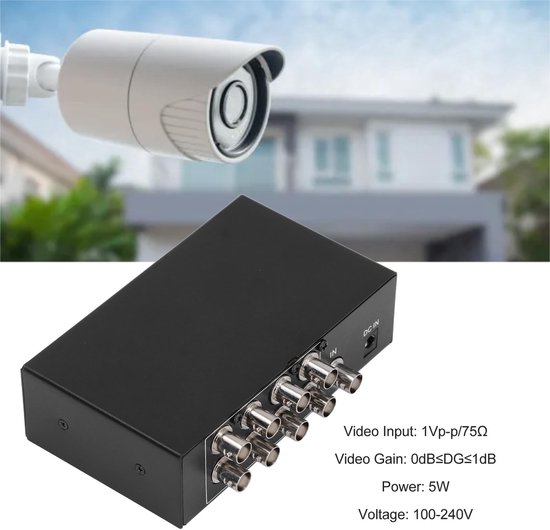 8 Poort 1 in 8 uit BNC Video-Splitter Box 1080P Coaxiale Verdeler Versterker Audio Extractor voor Video Monitoring Systeem CCTV Beveiligingscamera met EU-stekker van GEMIX. — afbeelding 4