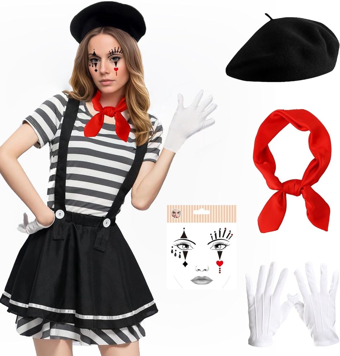 Thema Kostuum voor Pantomime, Carnaval en Halloween - Ideaal voor Feestjes en Verkleedpartijen, Inclusief Accessoires
