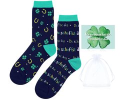 Dailygoody - Gelukkige cadeauset - Grappige sokken - Uniek cadeau - One size - Klavertje vier kaart - Perfect voor vrienden en familie - Inclusief org...