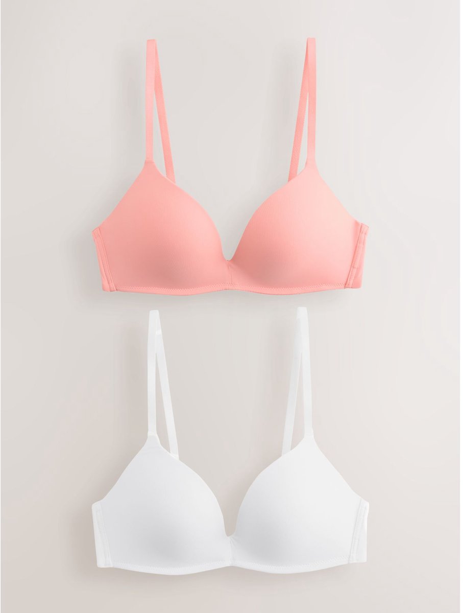 Next Dames - Set van 2 gladde A-E push-up beha's met vulling zonder beugel - Roze Coral/White