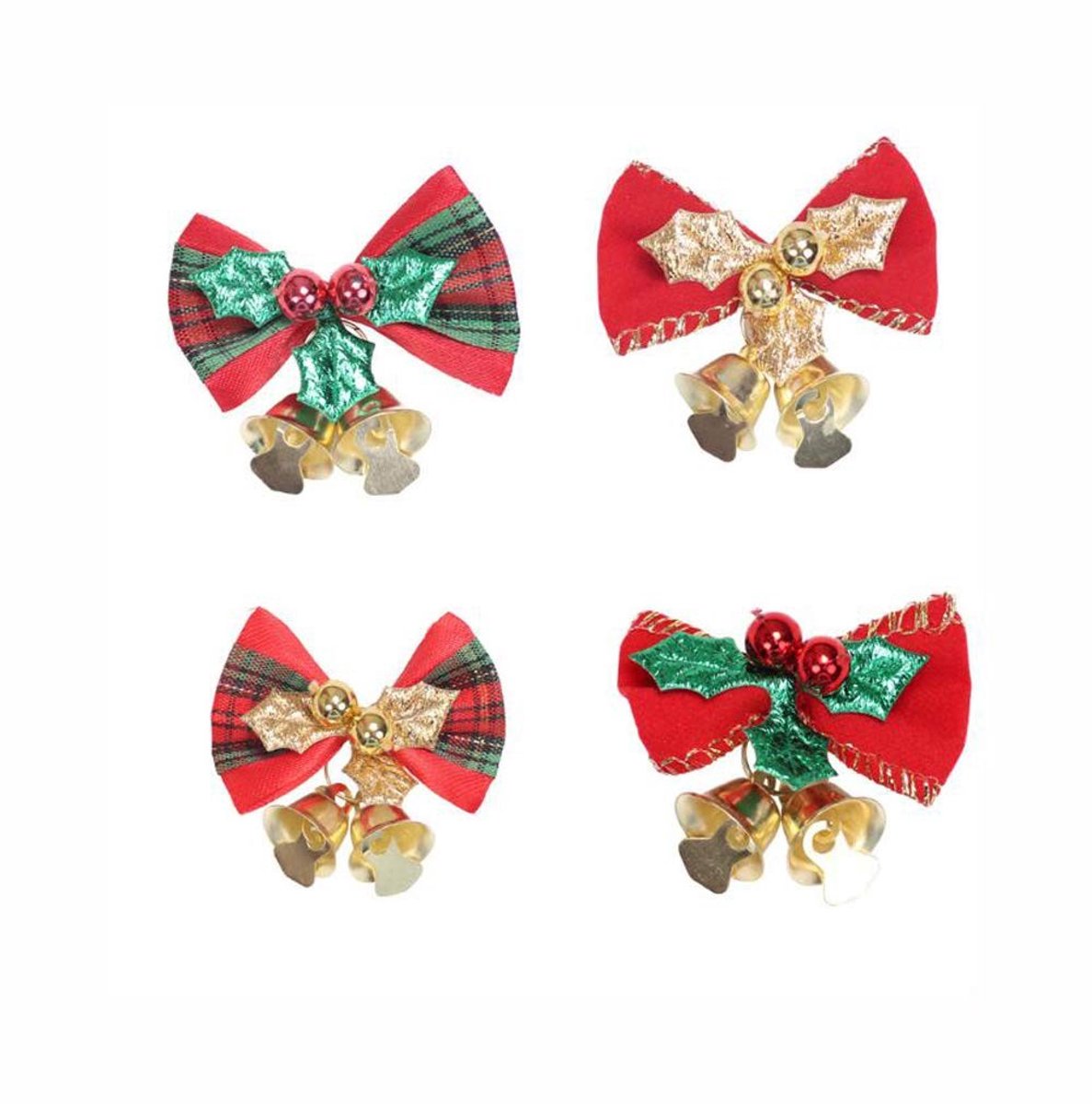 Dailygoody - Kerst Boog met Klokken - Mini Strikken voor Kerstboom - 12 Stuks - Decoratieve Ornamenten - Herbruikbaar - Perfect voor Feestdagen