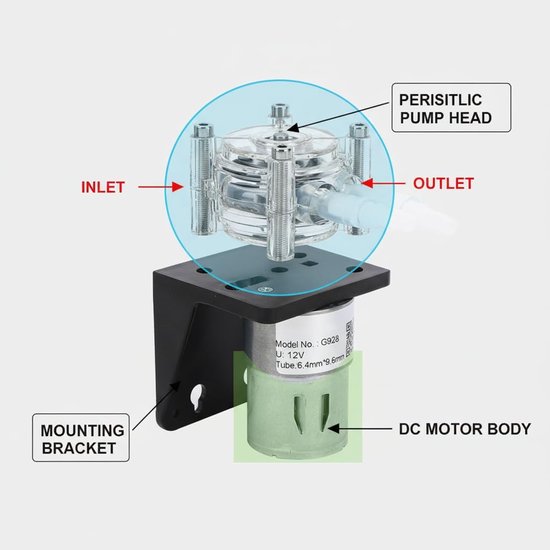 Dailygoody - Peristaltische Pomp - Doseringspomp 500ml/min - Corrosiebestendig - 12V - Voor vloeistoffen - Geschikt voor industriële toepassingen - Co.. — afbeelding 2