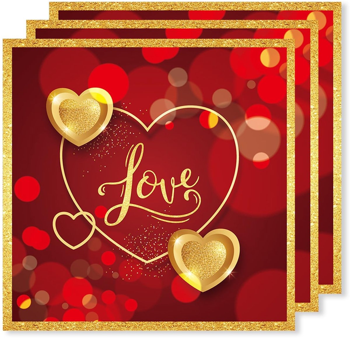 NTHProducts - Rode Servetten - Bruiloft Decoratie - 20 Stuks - 33 x 33 cm - Gouden Hart Motief - Perfect voor Valentijnsdag - Tafelaccessoires