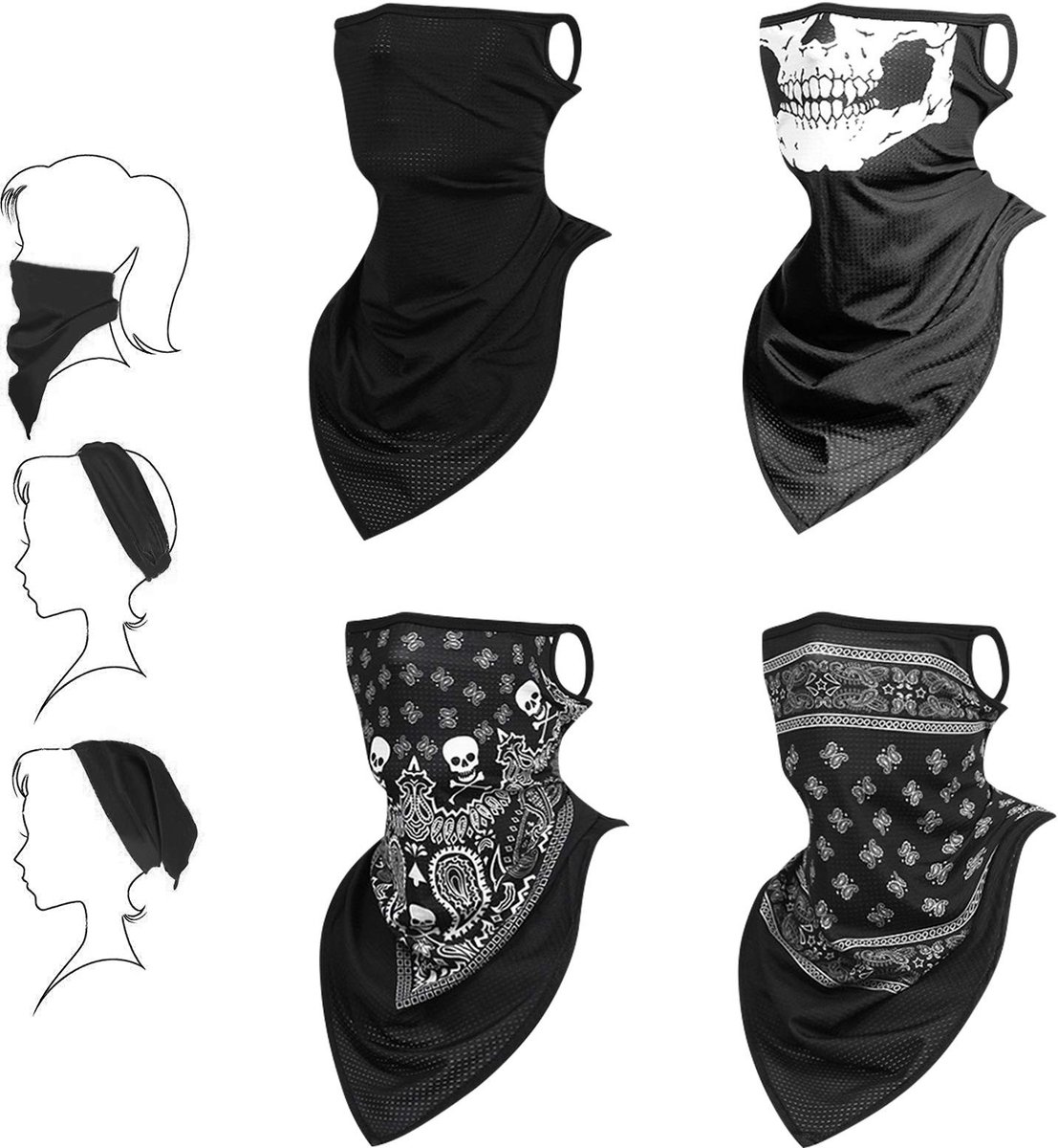Bandana Gezichtsmasker 4 STUKS - Unisex Sjaal Rave Bivakmuts - Halsbeenkappen Stof Doek - Wasbare Wind Motorfiets Masker - Vrouwen Mannen