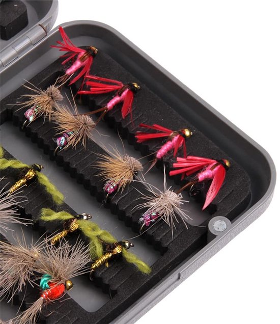 Dailygoody - 40-delige Vliegvissen Set - Droge en Natte Vliegen - Compacte Doos - Geschikt voor Baars Zalm en Forel - Inclusief Nimfen en Streamers — afbeelding 2