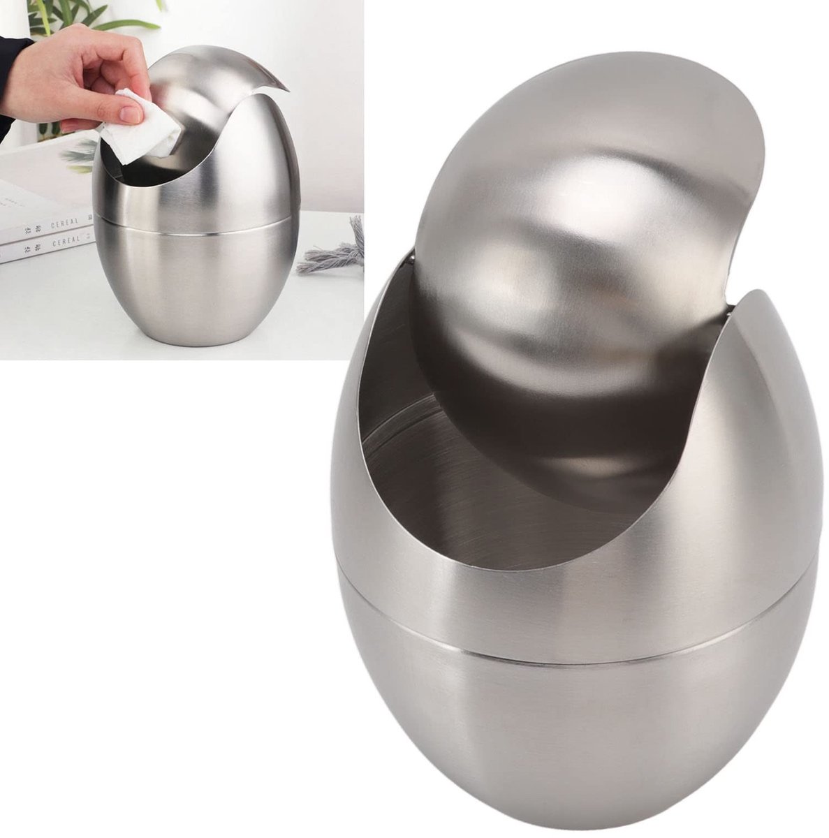 Dailygoody - Mini Trash Can - RVS Desktop Prullenbak met Swingdeksel voor Huis en Kantoor