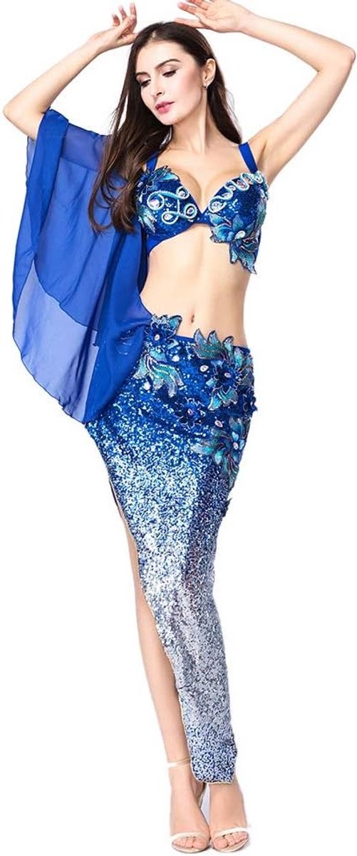 Bellydance set met prachtige pailletten, borduursels en rok voor vrouwen - ideale outfit voor carnaval en dansshows