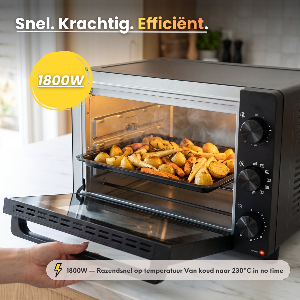 COOK-IT Vrijstaande Oven - 46L - 6 Ovenstanden - Hetelucht - PFAS Vrij - Grill - Draaispit - 90 tot 230°C - Zwart – foto 3