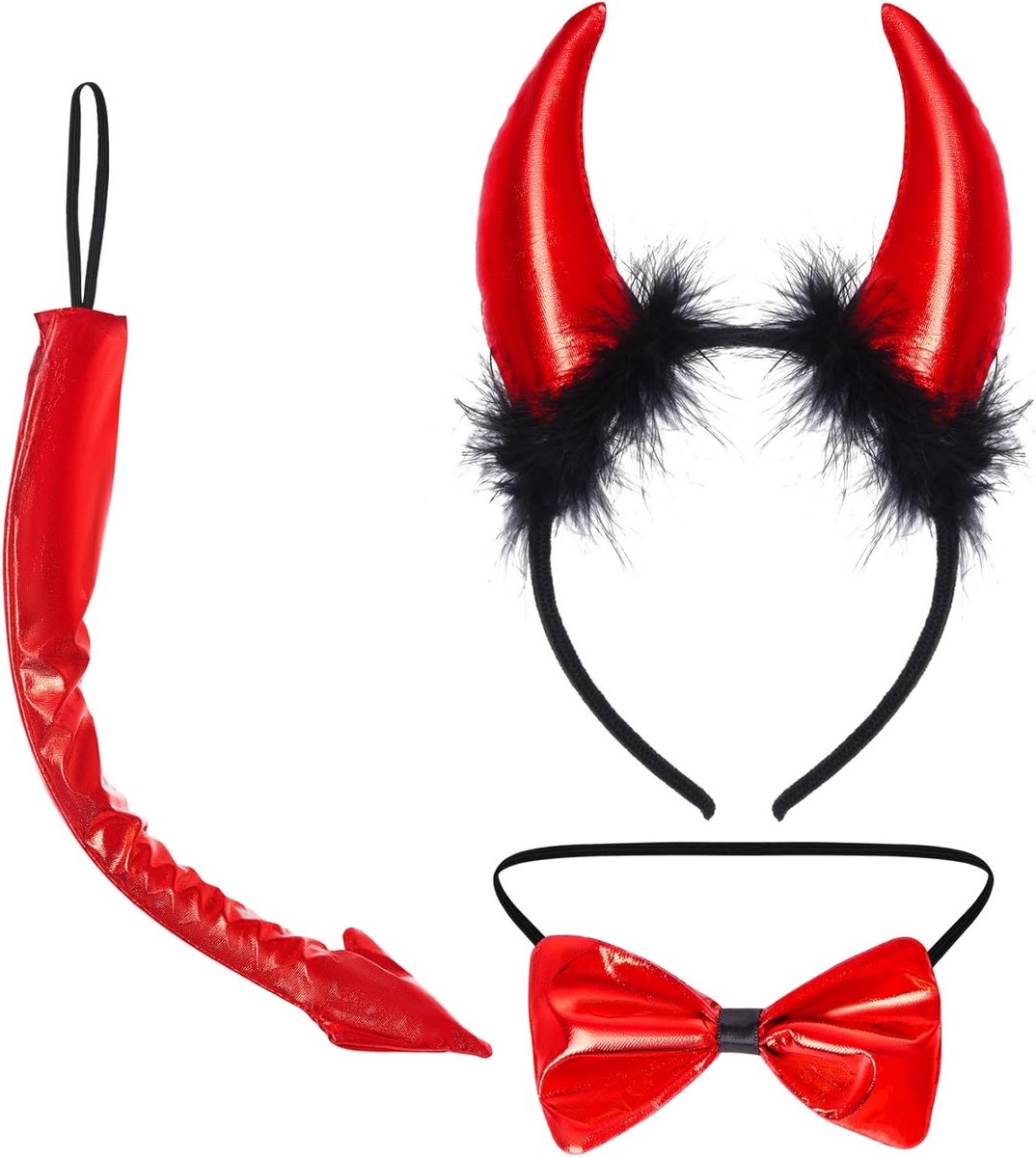 3-delig Duivels Kostuum Set met Hoorn Haarband, Strik en Staart voor Carnaval, Halloween en Feestjes