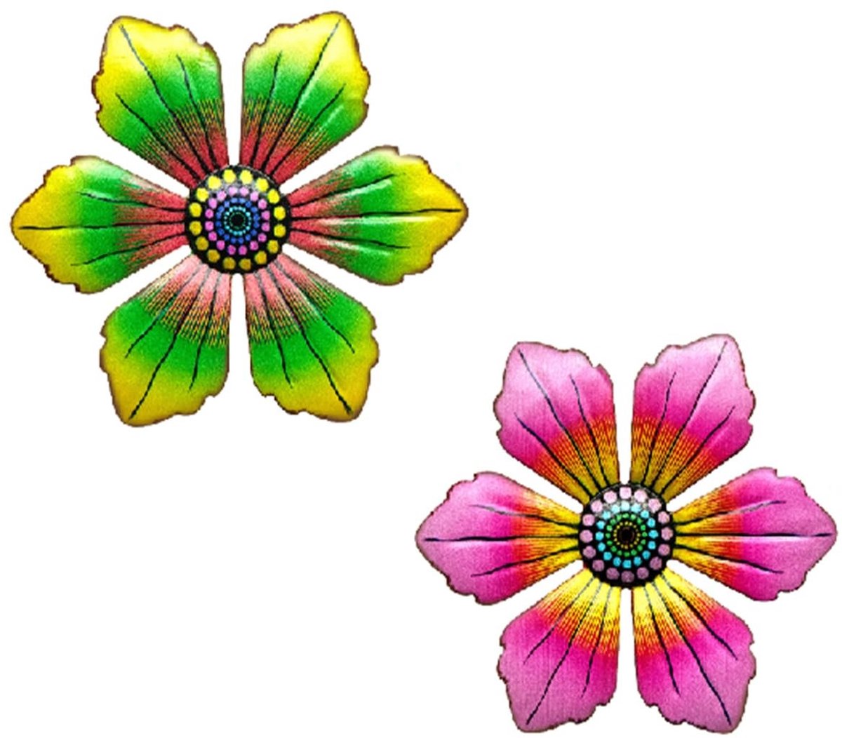 Dailygoody - Smeedijzeren bloemenmuurdecoratie - Metalen bloemen - Uniek kunstwerk voor binnen en buiten - Gekleurde bloemen - Decoratieve muurde