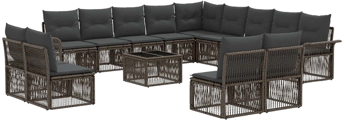 vidaXL - Tuinbank - Set - 14 - pcs - Grijs - poly - rattan