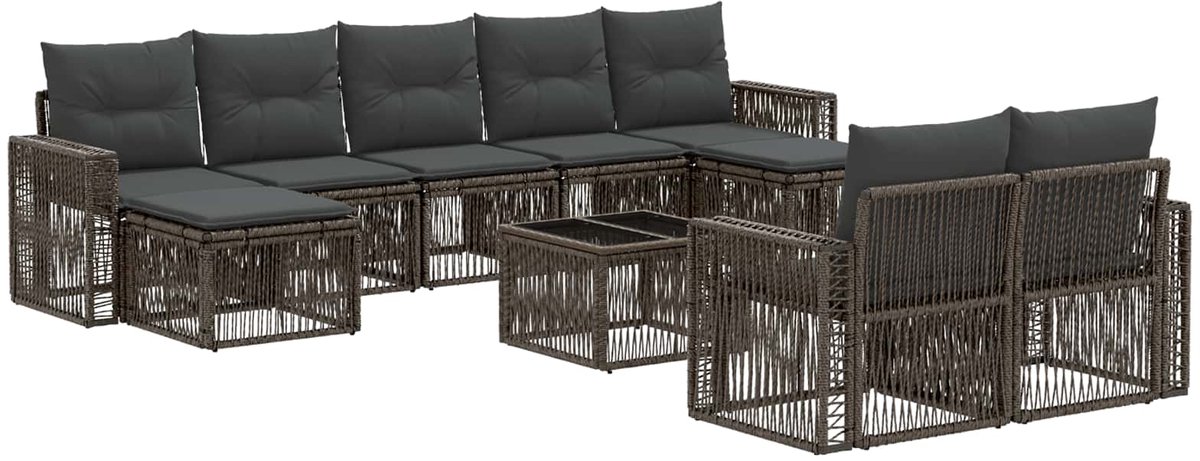 vidaXL - Tuinbank - Set - 10 - pcs - Grijs - en - Donkergrijs - poly - rattan