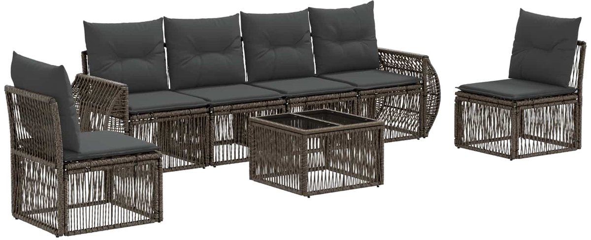 vidaXL - Tuinbank - Set - 7 - pcs - Grijs - en - Donkergrijs - poly - rattan