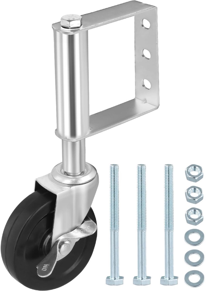 Dailygoody - Suspension Gate Wheels - Rubber Wielen met Rem - 100 kg Laadvermogen - Zilver - Draaibare Deurwielen - Geschikt voor Houten Poorten