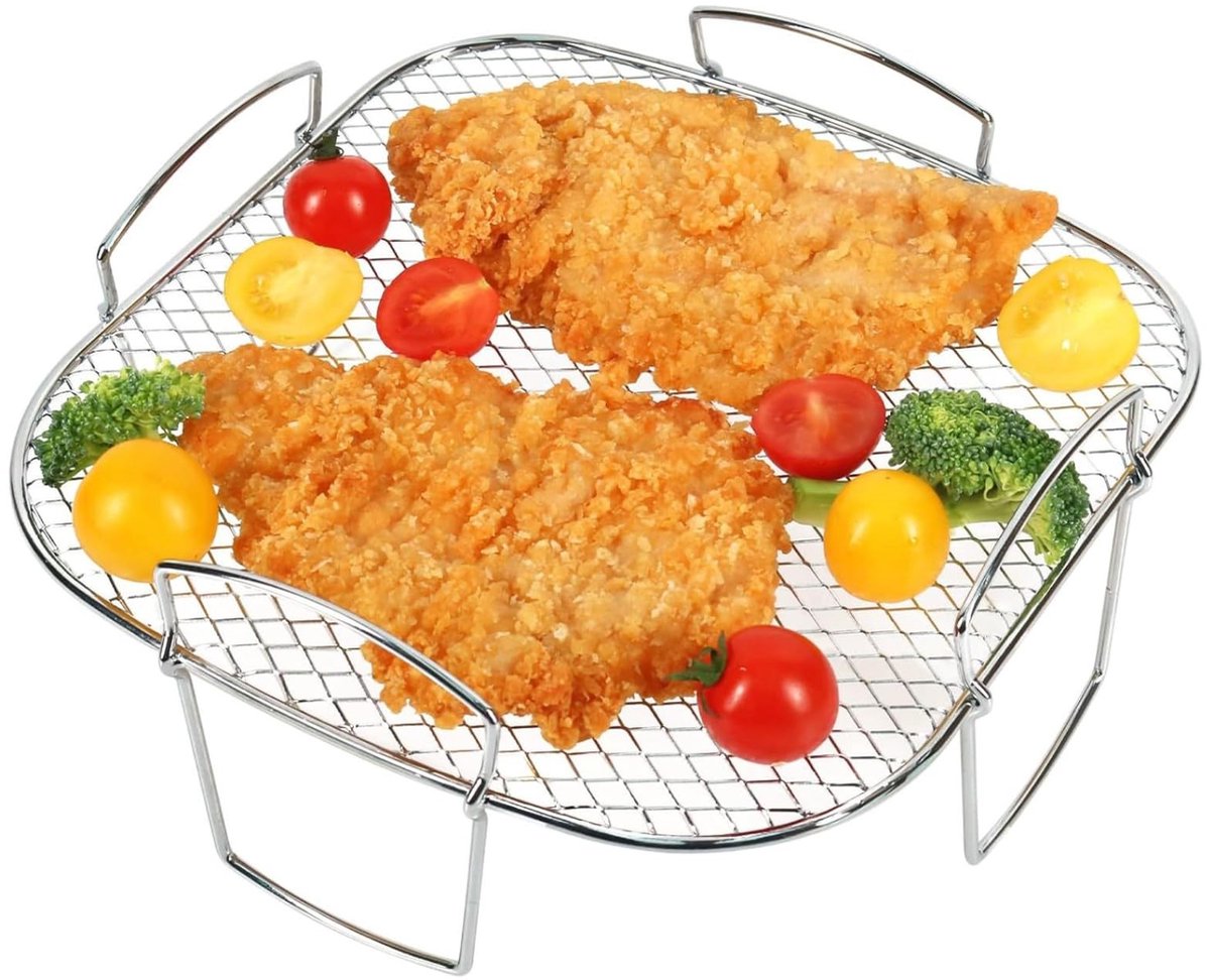 Dailygoody Airfryer Rack Voedsel Dehydrator Grill 21 x 21 x 10 cm Roestvrij staal Accessoire voor Air Fryer Geschikt voor Fruit Vlees &