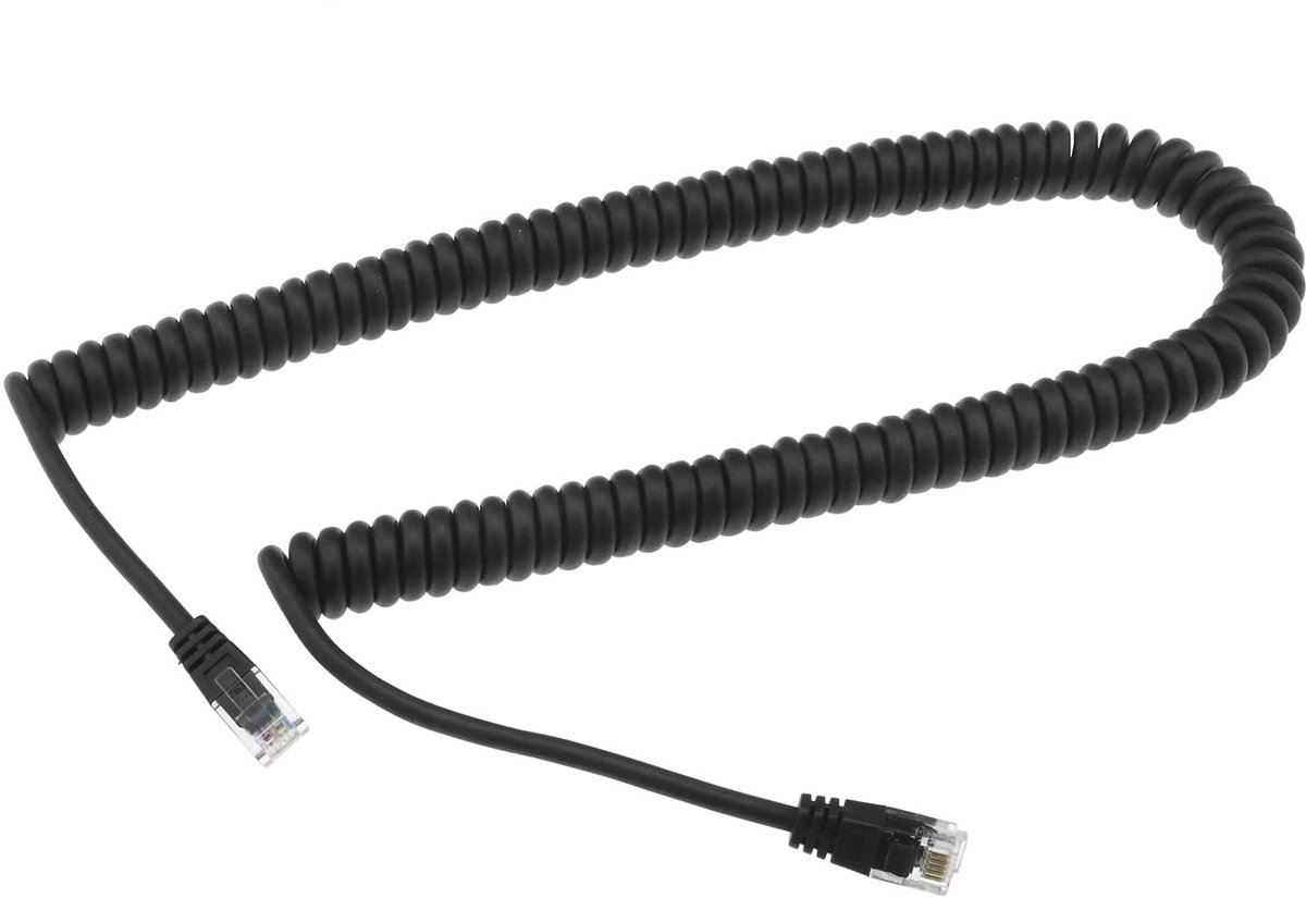 Store_8 - RJ12 Telefoonsnoer - Mannelijke naar Mannelijke - Intrekbare Kabel - 150 cm - Geschikt voor Printer - Zwart