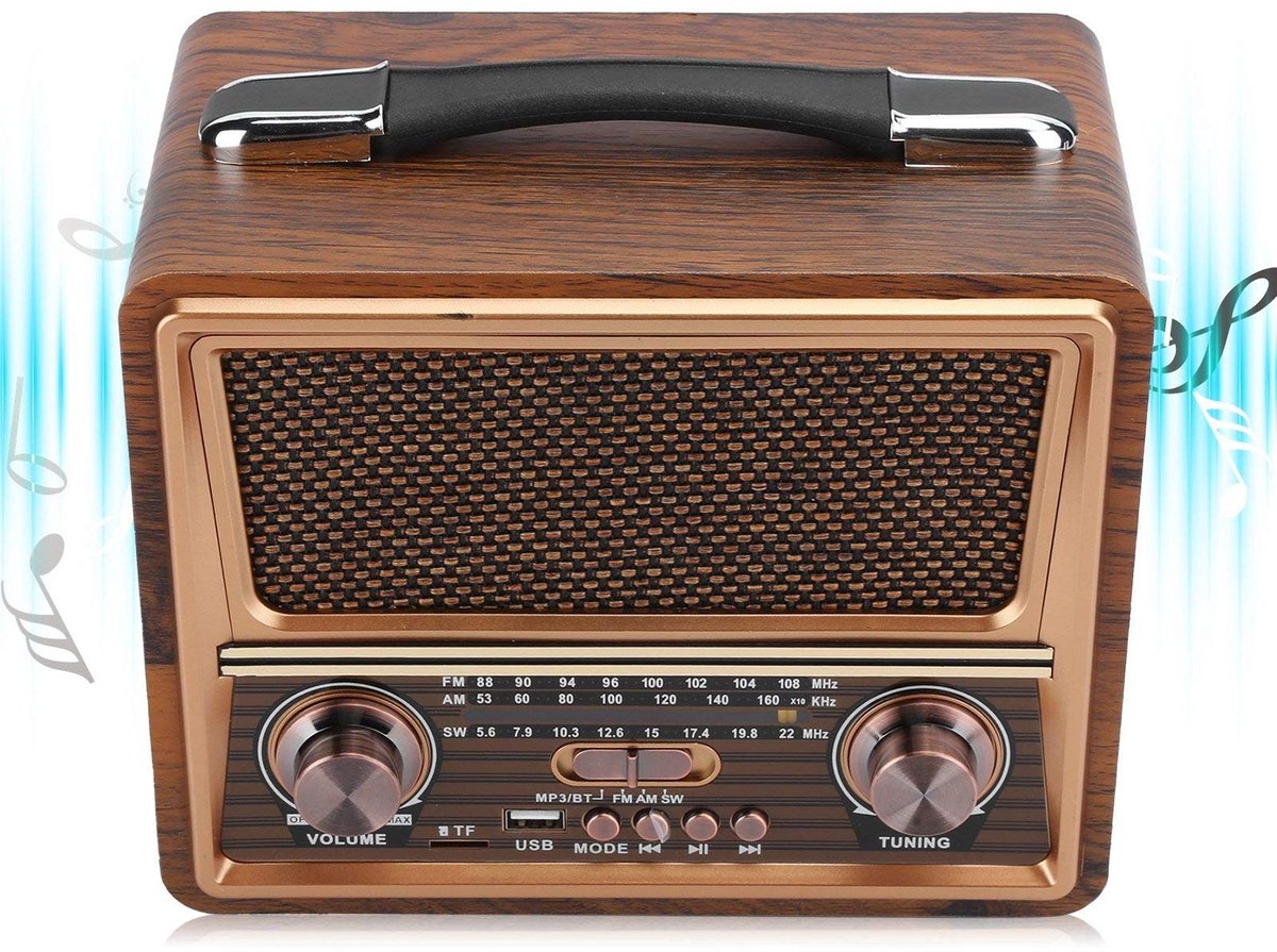 Dailygoods - Draagbare FM/AM/SW-radio - Bluetooth-luidspreker - Professionele radio met oplaadbare batterij - Houten radio - Geschikt voor thuis en on