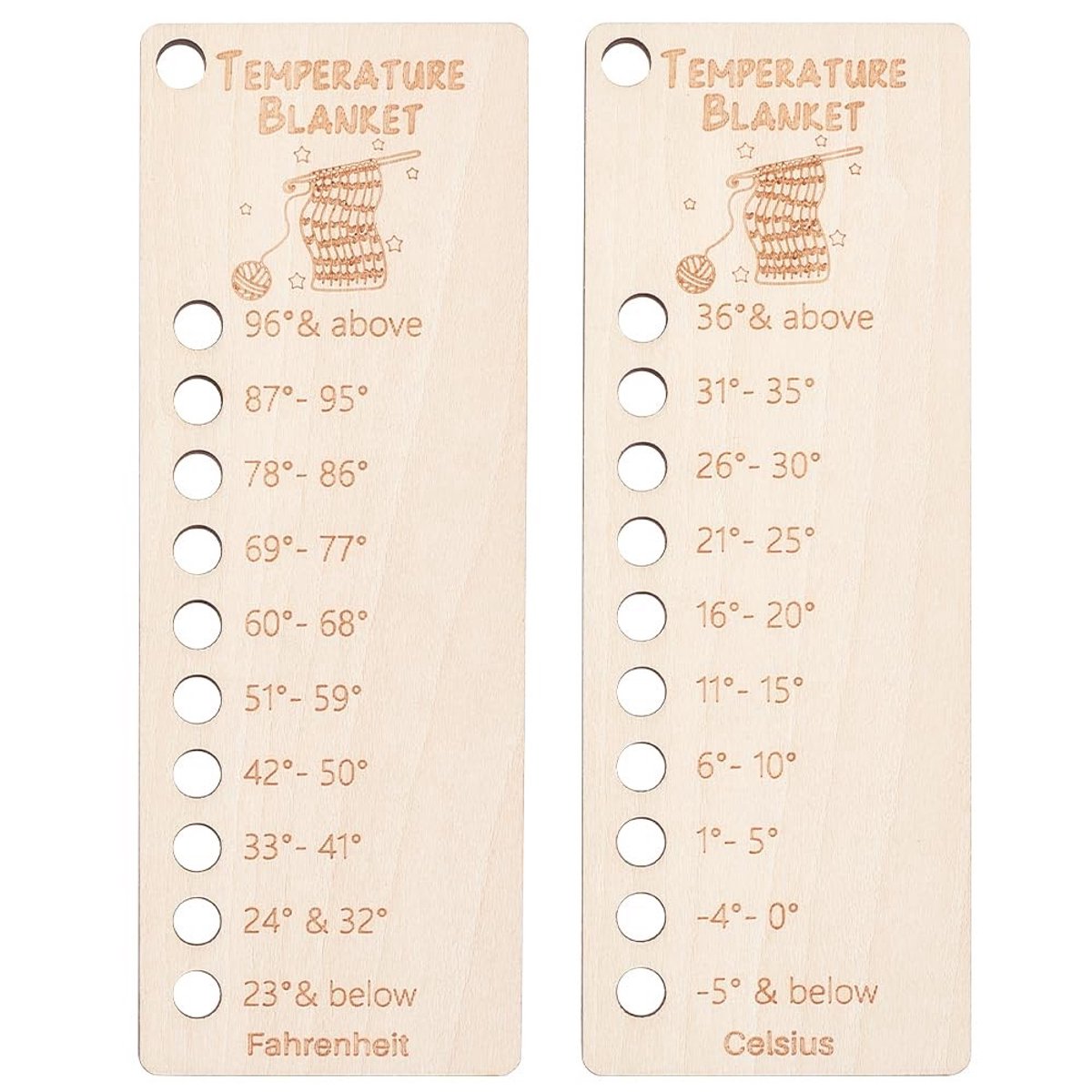 Dailygoody - Houten Temperatuurdeken - Herbruikbare Kleurenkaart - Deken Planner - 13,5 x 5 cm - Organisator Kaart - Geschikt voor Haakprojecten