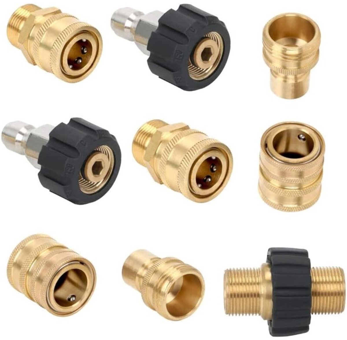 Hogedrukreiniger snelkoppelingenset, M22-14mm schroefdraad naar 3/8” snelkoppeling, 1,9 cm snelkoppeling naar slang - 9-delige set