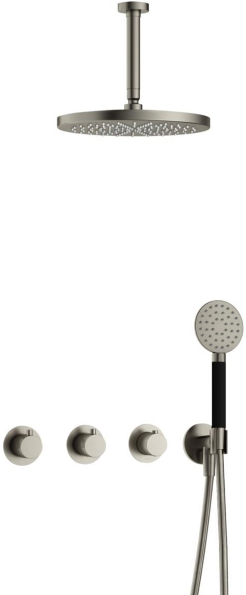 Hotbath Cobber - CB7067 - Inbouw Regendoucheset - Geborsteld Nikkel - 2 Stopkranen - Therm