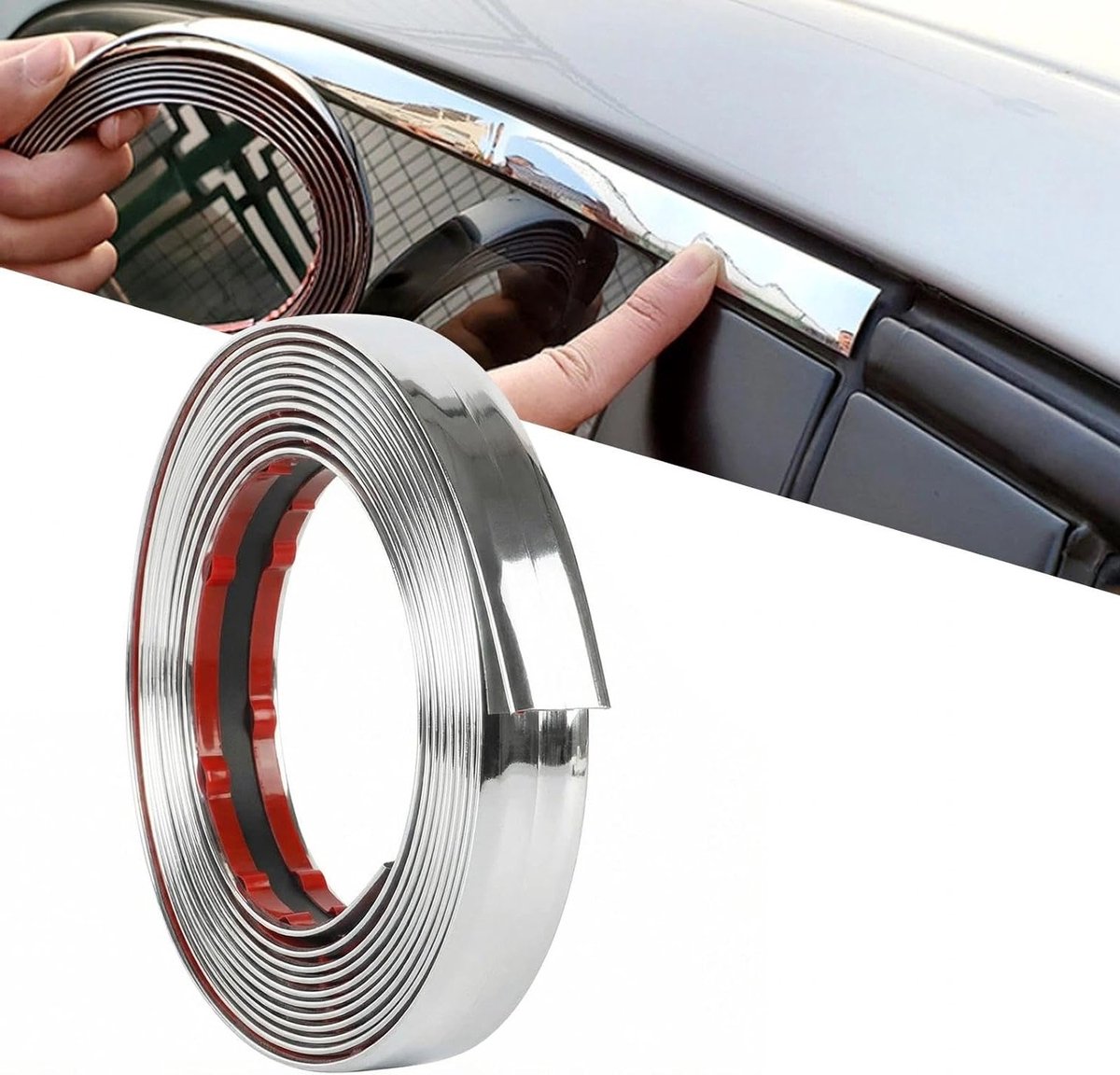 Universele zelfklevende chromen sierlijst voor auto's, 20mm x 5m, zilver, ideaal voor carrosserie, ramen en buitendecoratie met beschermfolie, eenvoudig aan te brengen
