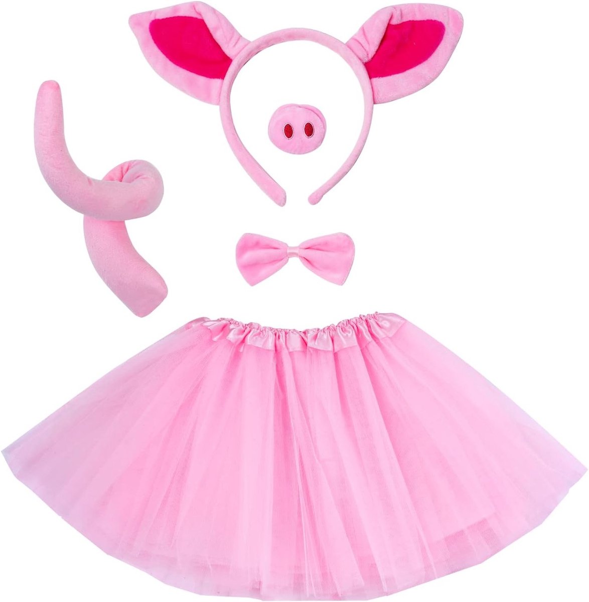 Schattige Varkenskostuum Set met Tutu Rok, Oren, Staart en Strik voor Halloween en Feestjes