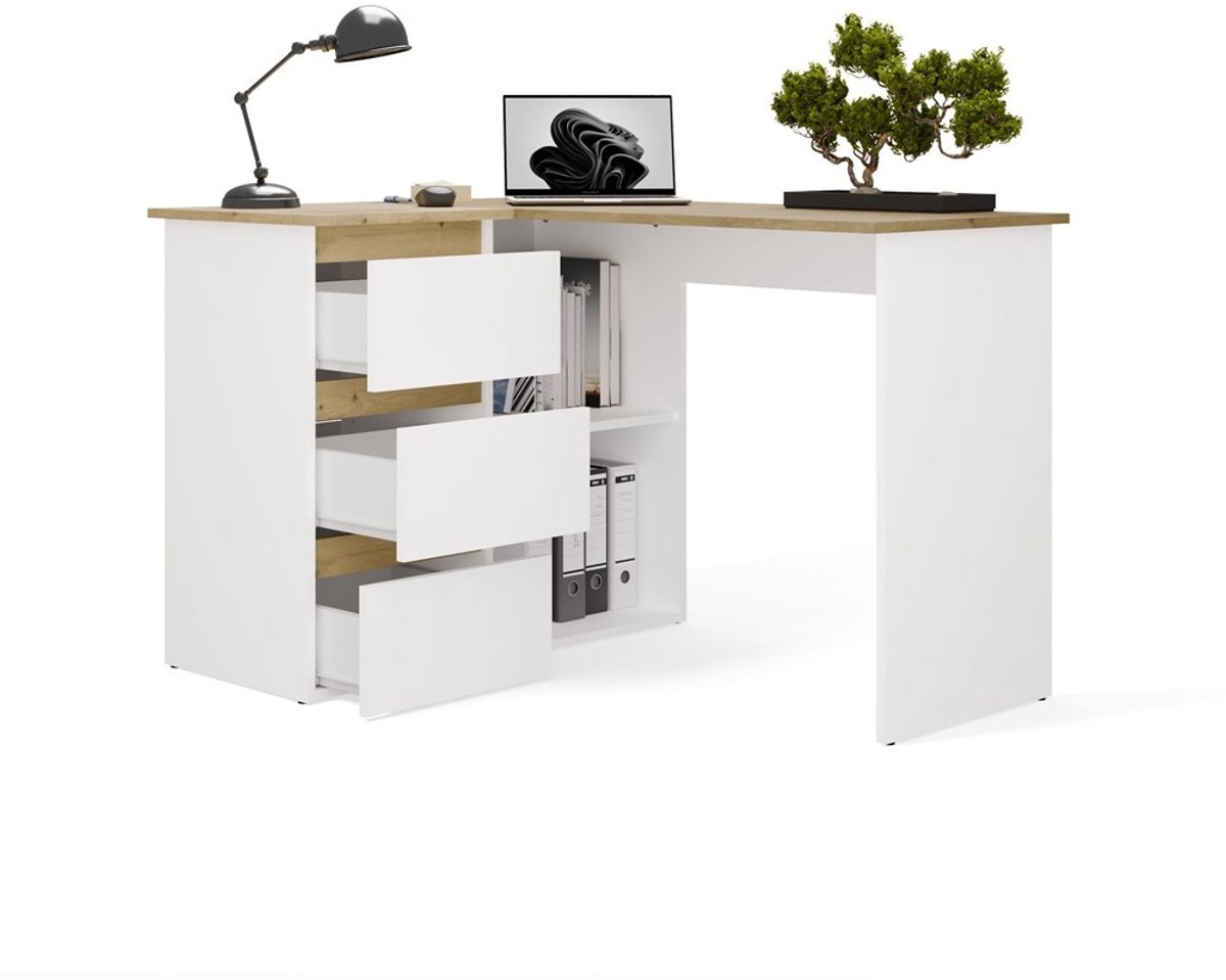 Hoekbureau nice wit eiken 3 lades links Wit