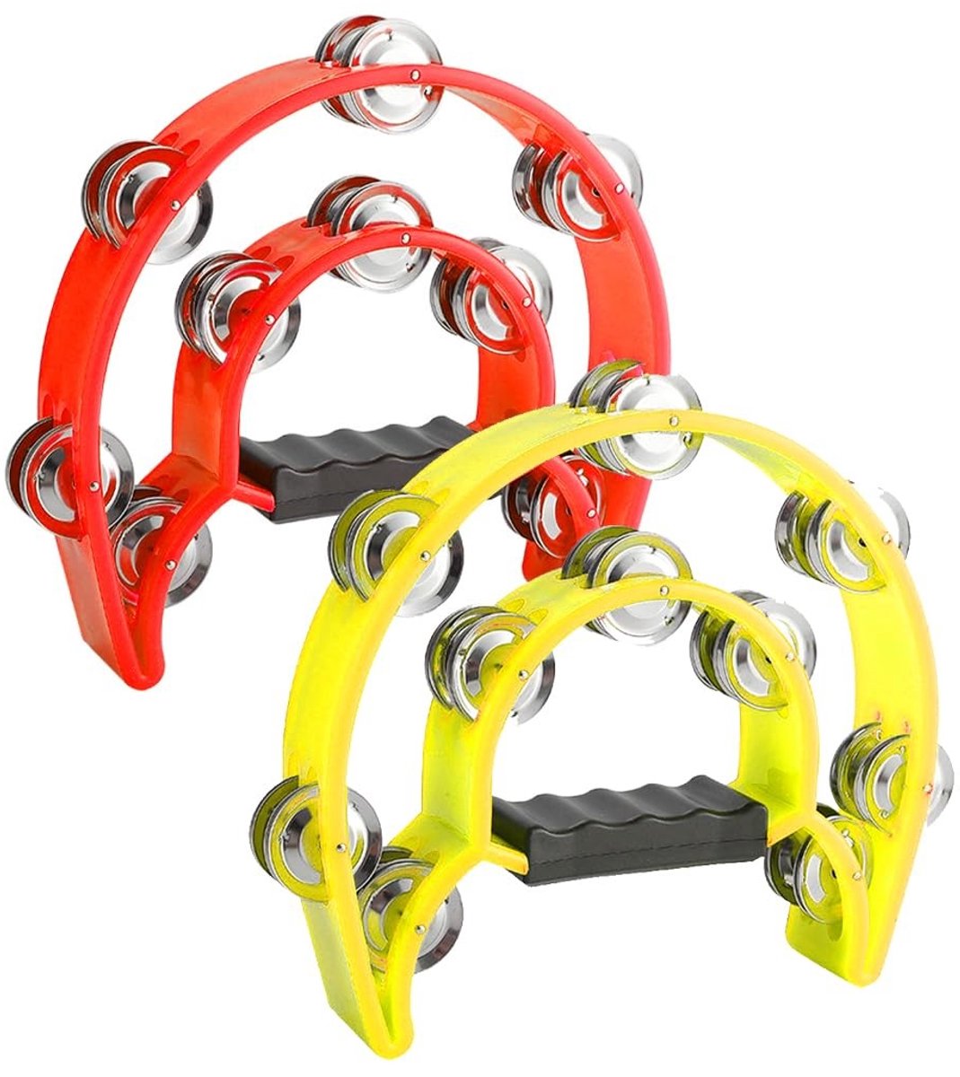 Dailygoody - Tamboerijn 2 Stuks - Muziekinstrument - Duurzaam Ontwerp - Rood en Geel - Handtrommel - Perfect voor Muzikanten - 24 x 21,9 x 10,2 cm