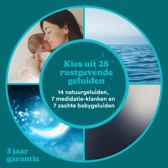 HoMedics Soundspa Aura Bluetooth Speaker Slaaphulp Met Verlichting - 68 uur Batterijduur - Meditatie Slaaptrainer met 14 Natuurlijke Geluiden - Nachtlampje met 7 kleuren en 5 Helderheidsniveaus - White Noise Rustgevende Babygeluiden - Wit