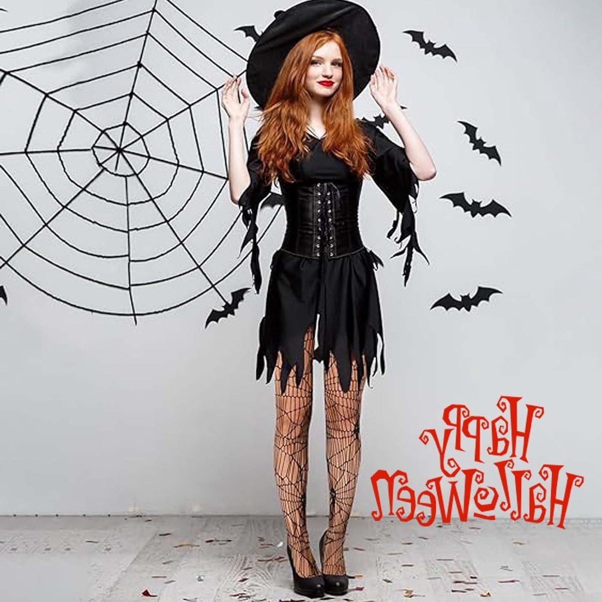 4 Paar Sexy Halloween Visnet Kousen voor Vrouwen - Zwarte Dikke Kousen, Thigh High, Perfect voor Feestjes en Cosplay