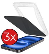 Privacy Screenprotector - 3 Stuks - Geschikt voor Apple iPhone 16 - Met Installatie Kit - Beschermglas - Anti-Spy - Flexibel Glas - Tempered Glass - Screen Protector