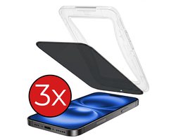 Privacy Screenprotector - 3 Stuks - Geschikt voor Apple iPhone 16 - Met Installatie Kit - Beschermglas - Anti-Spy - Flexibel Glas - Tempered Glass - Screen Protector