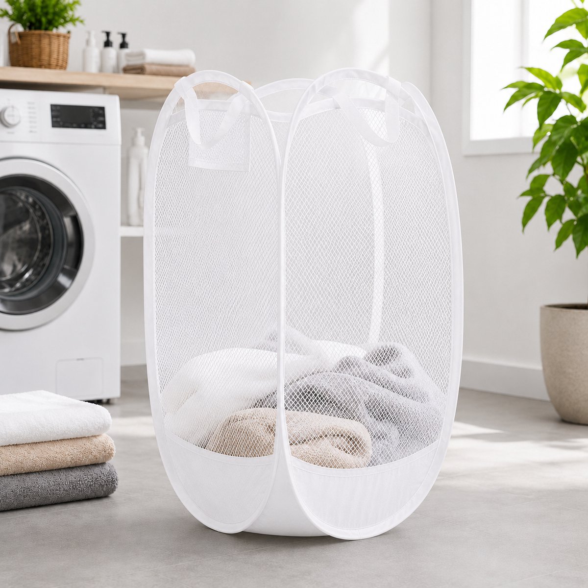 HEM Pop-up Wasmand 64 Liter – Opvouwbare Laundry Basket – Inklapbare Wasbox met Mesh – Wit