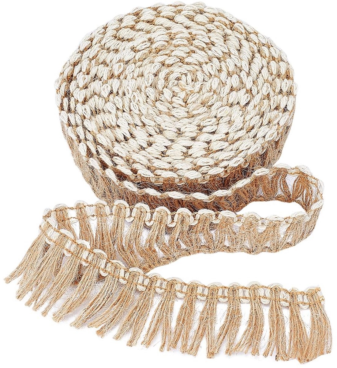 Dailygoody - Jute Fringe Kwastje Lint - Decoratief Lint - Ideaal voor DIY Projecten - Burlywood - Naaien en Versieren - Perfect voor Woondecoratie en